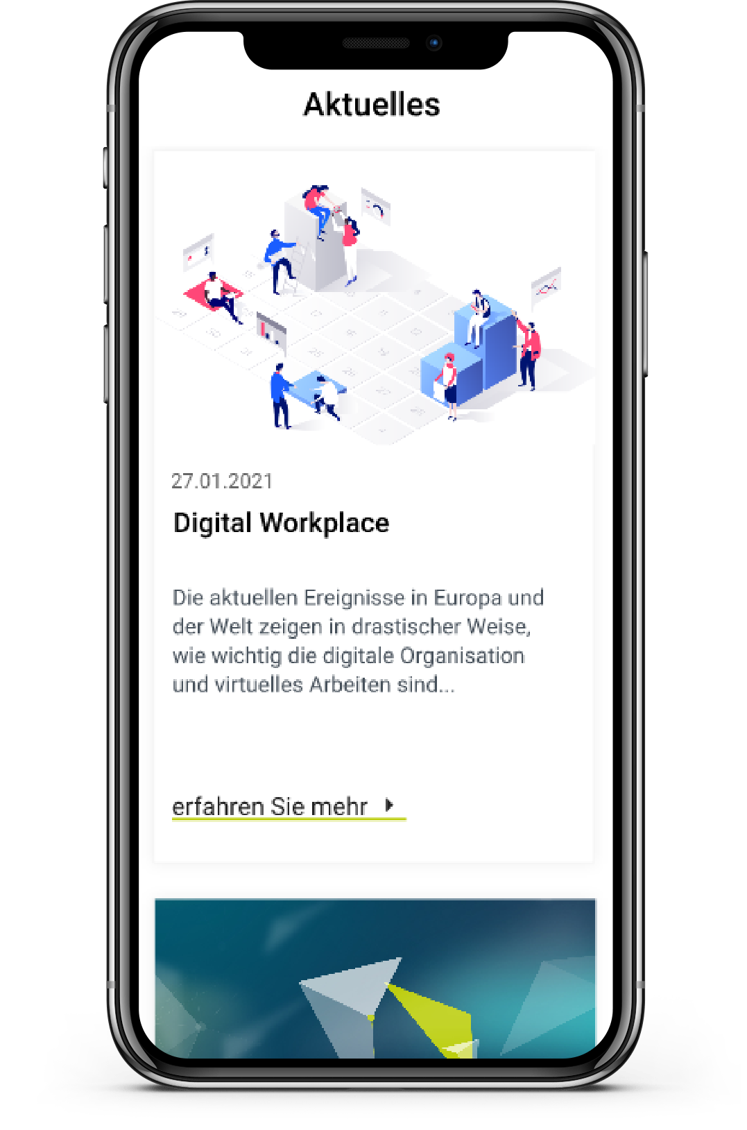 Mobile Screen Newsfeed Mitarbeiter App